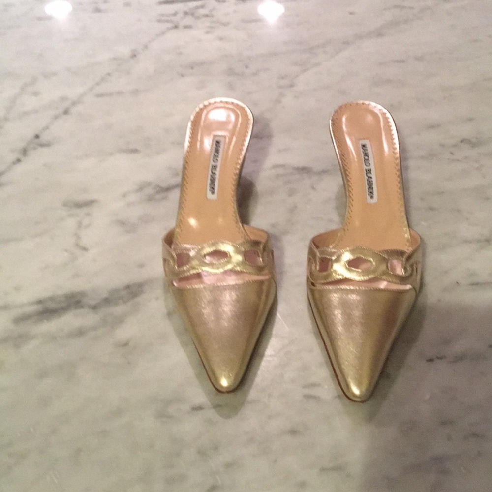 Manila Blahnik Platinum Kitten Heel Shoe